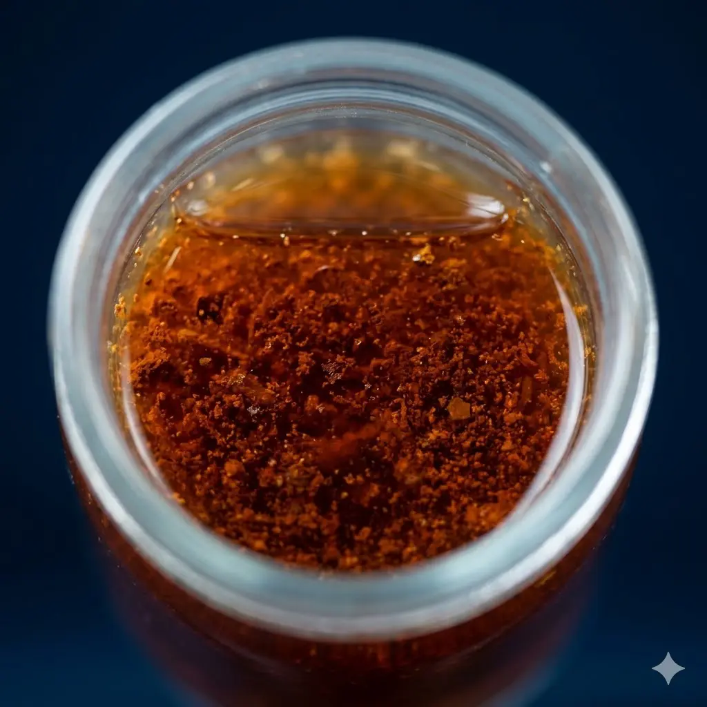 Dark rust-colored closed loop water sample showing iron contamination from winter dormancy