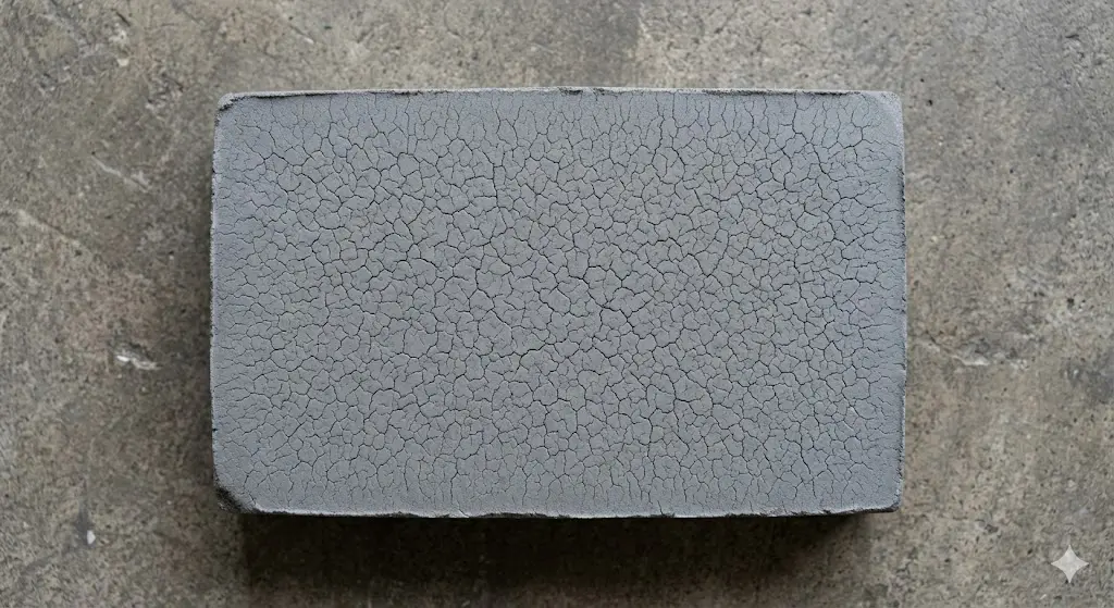 Healthy filter press cake on concrete floor showing uniform color and tight hairline crack pattern