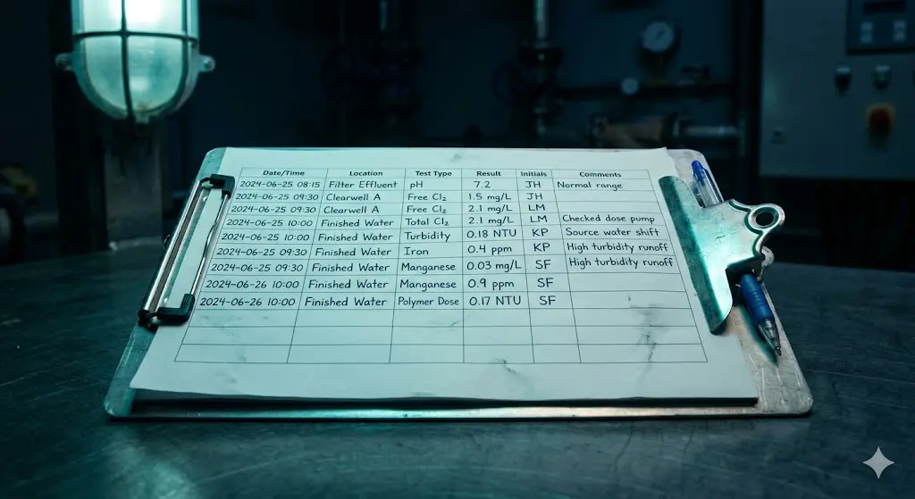 Water management plan monitoring logs with dated test results required for NJ S2188 Legionella compliance inspection