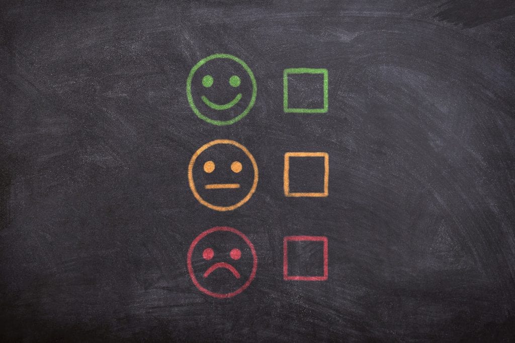 smile, blank face, and sad face with checkboxes