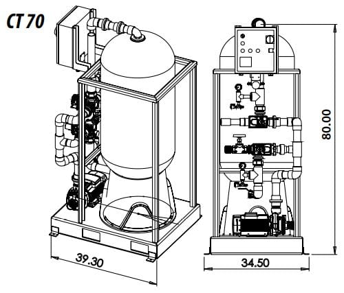 CT70 Footprint diagram from two angles